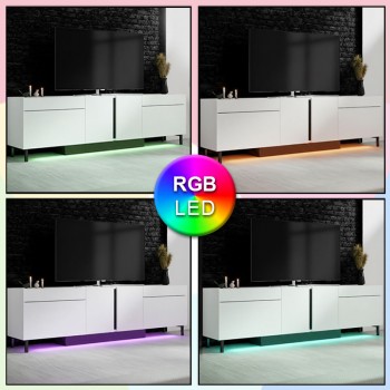 Έπιπλο τηλεόρασης Arlen Megapap με Led Rgb χρώμα λευκό 180x32x50εκ.