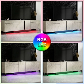 Έπιπλο τηλεόρασης Arlen Megapap με Led Rgb χρώμα travertine 180x32x50εκ.