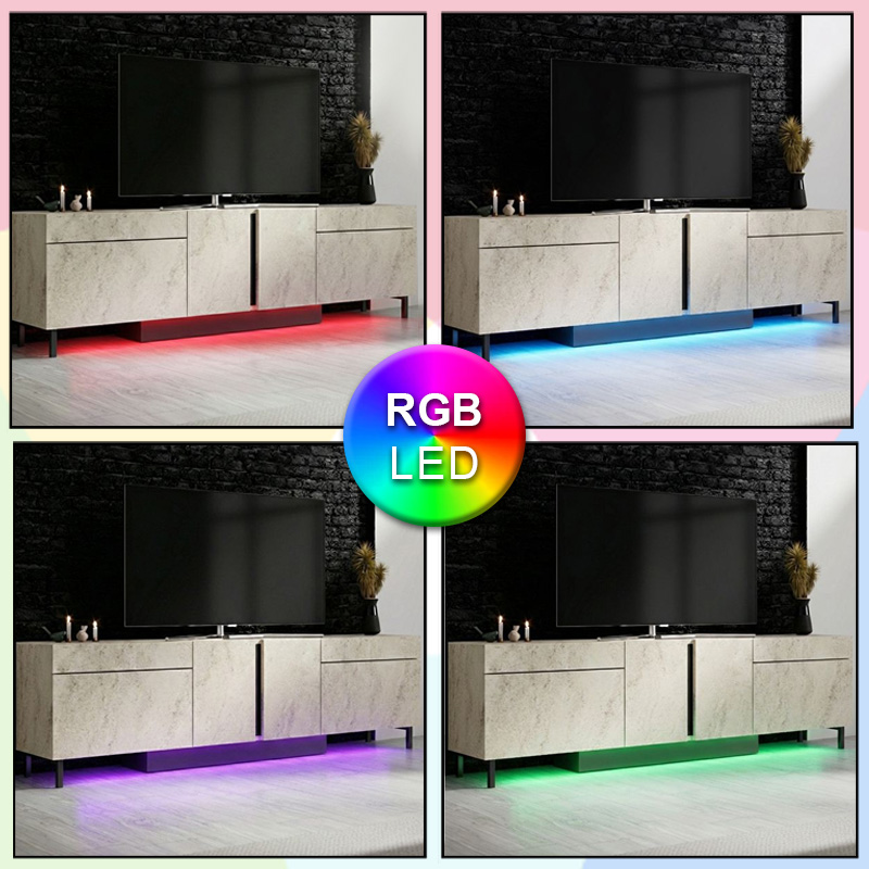Έπιπλο τηλεόρασης Arlen Megapap με Led Rgb χρώμα travertine 180x32x50εκ.