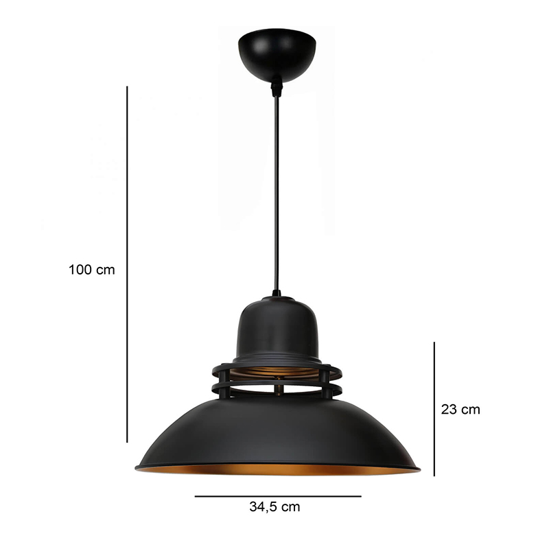 Φωτιστικό οροφής Gerek Megapap E27 μεταλλικό μονόφωτο χρώμα μαύρο Ø34,5x100εκ.