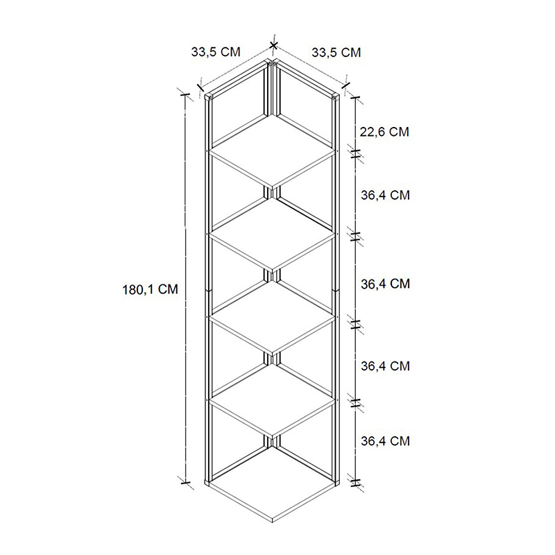 Βιβλιοθήκη γωνιακή Lidia Megapap χρώμα μαύρο - καπνιστή καρυδιά 33,5x33,5x180εκ.