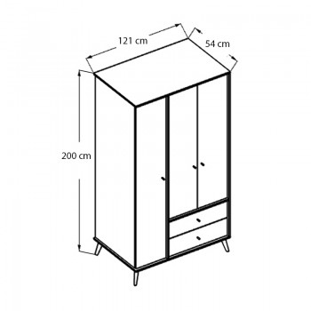 Ντουλάπα ρούχων Terra Megapap τρίφυλλη με συρτάρια χρώμα florida oak 121x54x200εκ.