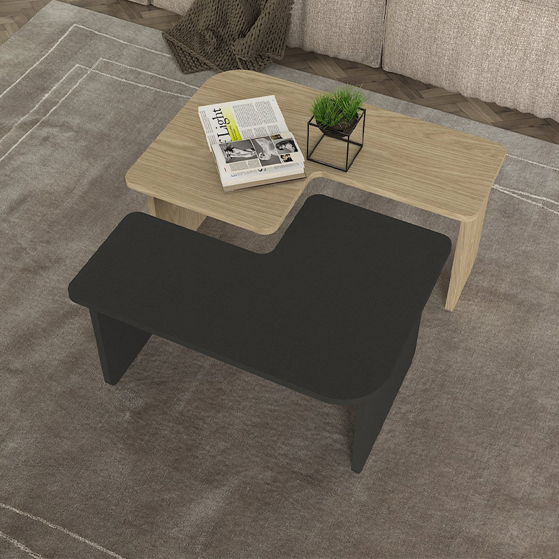 Τραπεζάκι σαλονιού σετ 2τμχ Lava Megapap χρώμα rota oak - ανθρακί 75x48,5x35,6εκ.
