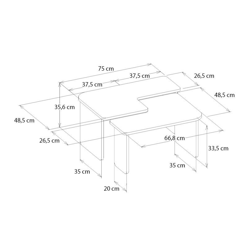 Τραπεζάκι σαλονιού σετ 2τμχ Lava Megapap χρώμα rota oak - ανθρακί 75x48,5x35,6εκ.