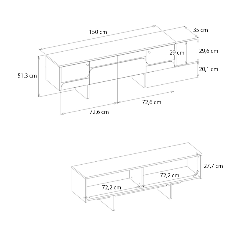 Έπιπλο τηλεόρασης Lava Megapap χρώμα rota oak - ανθρακί 150x35x51,3εκ.