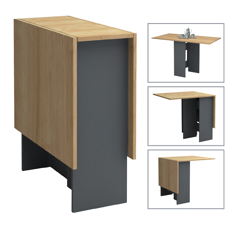 Τραπέζι Pepe Megapap επεκτεινόμενο χρώμα ανθρακί - φυσικό οξιάς 28(56+56)x77x75εκ.