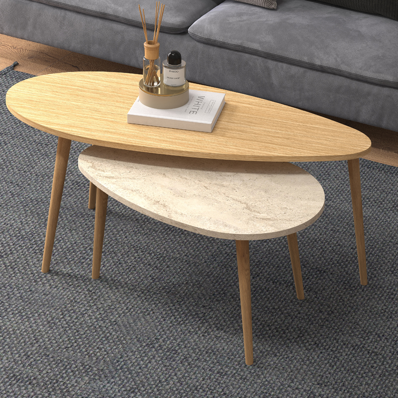 Τραπεζάκι σαλονιού σετ 2 τμχ Elips Megapap χρώμα oak - travertine 116x46x46εκ.