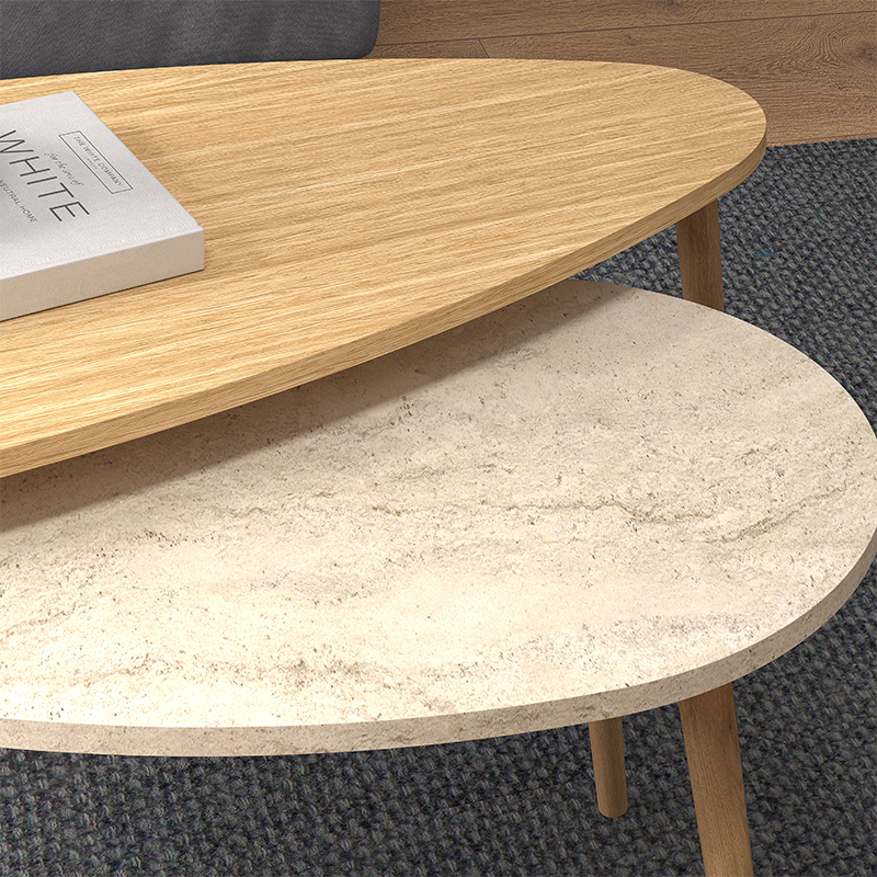 Τραπεζάκι σαλονιού σετ 2 τμχ Elips Megapap χρώμα oak - travertine 116x46x46εκ.