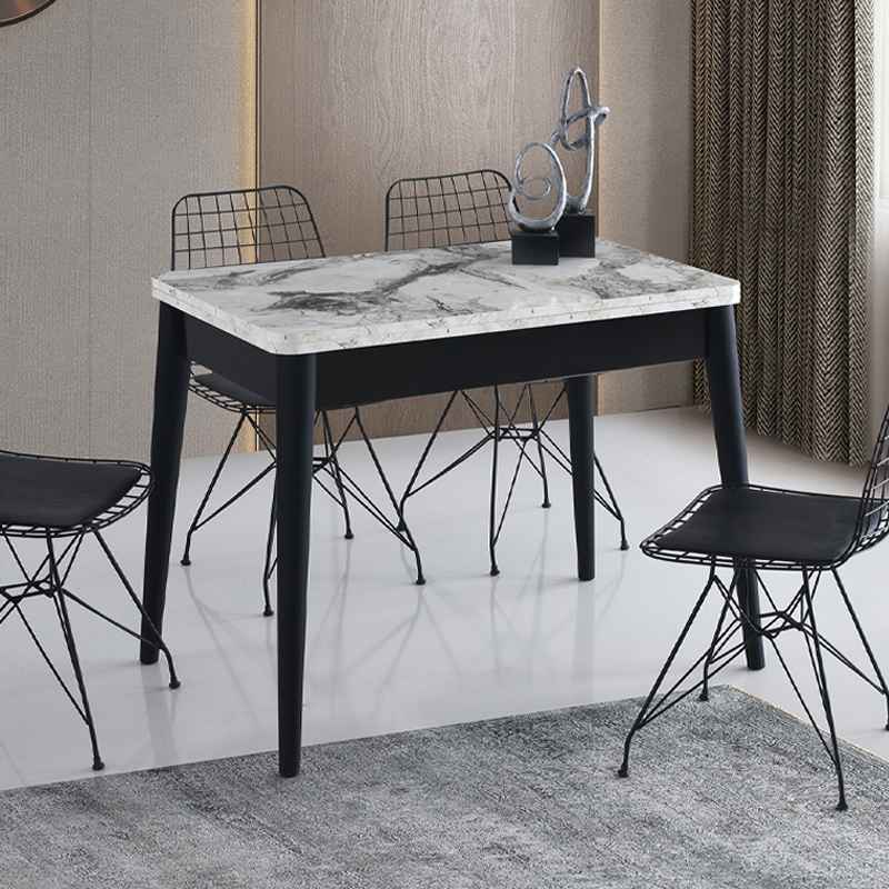 Τραπέζι Dolunay Megapap επεκτεινόμενο χρώμα λευκό εφέ μαρμάρου - μαύρο 100x60(120x100)x79,5εκ.