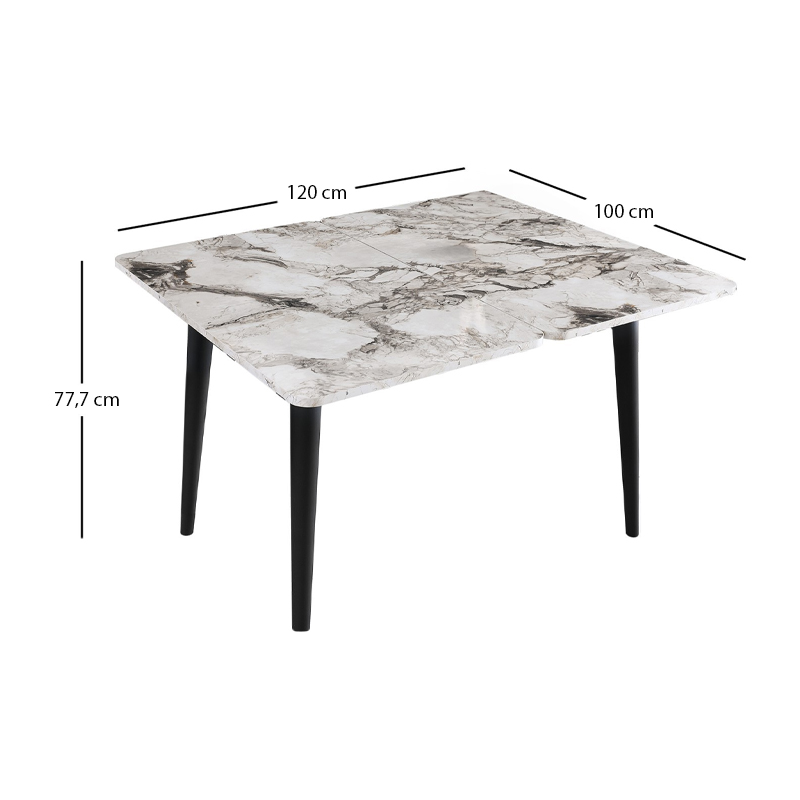 Τραπέζι Dolunay Megapap επεκτεινόμενο χρώμα λευκό εφέ μαρμάρου - μαύρο 100x60(120x100)x79,5εκ.