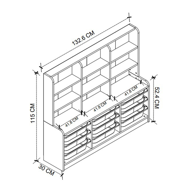Βιβλιοθήκη Obia Megapap με 9 συρτάρια χρώμα λευκό 132,6x30x115εκ.