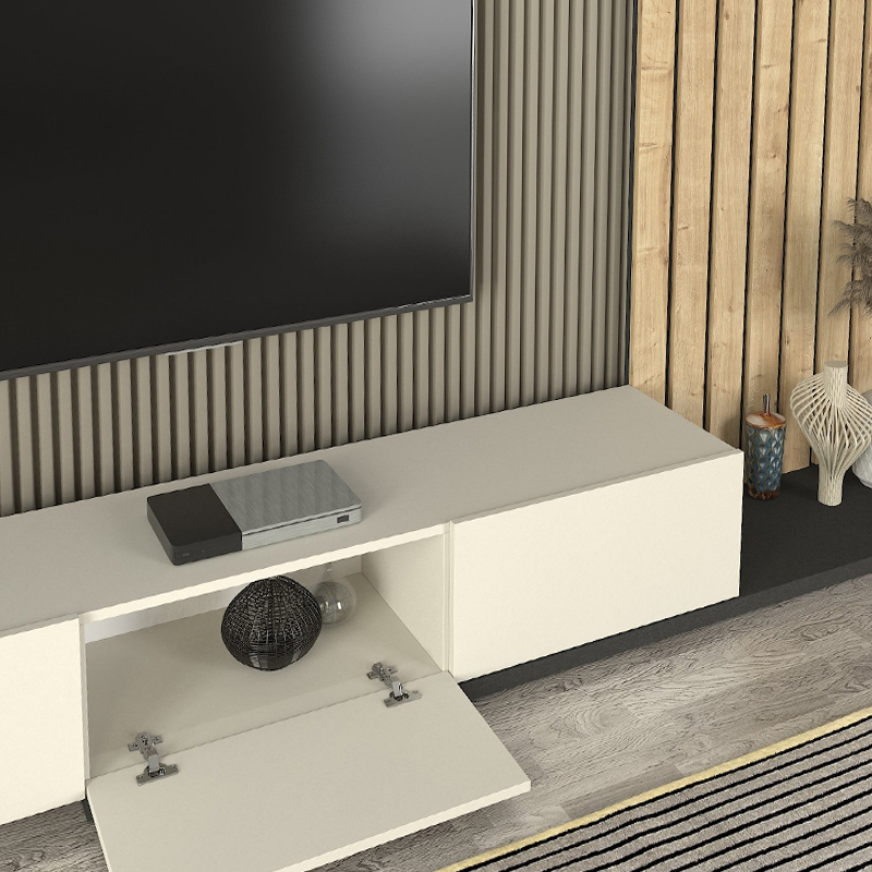 Σύνθεση τηλεόρασης Nagini Megapap χρώμα ivory - sapphire oak - ανθρακί 260x39,4x203,6εκ.