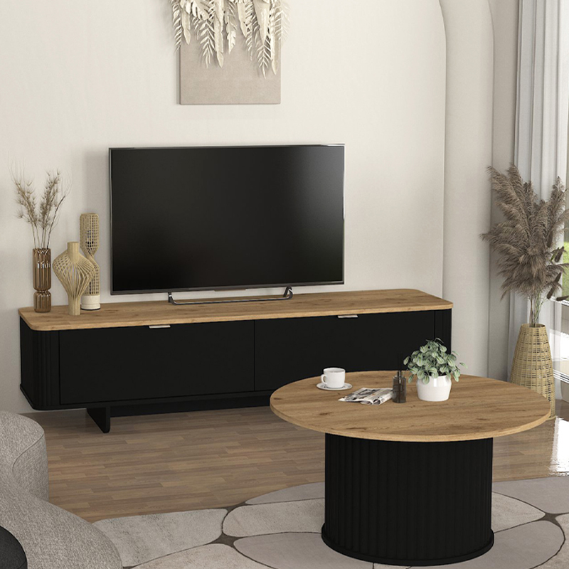 Έπιπλο τηλεόρασης Bohema Megapap χρώμα μαύρο - sepet oak 180x47x45,6εκ.