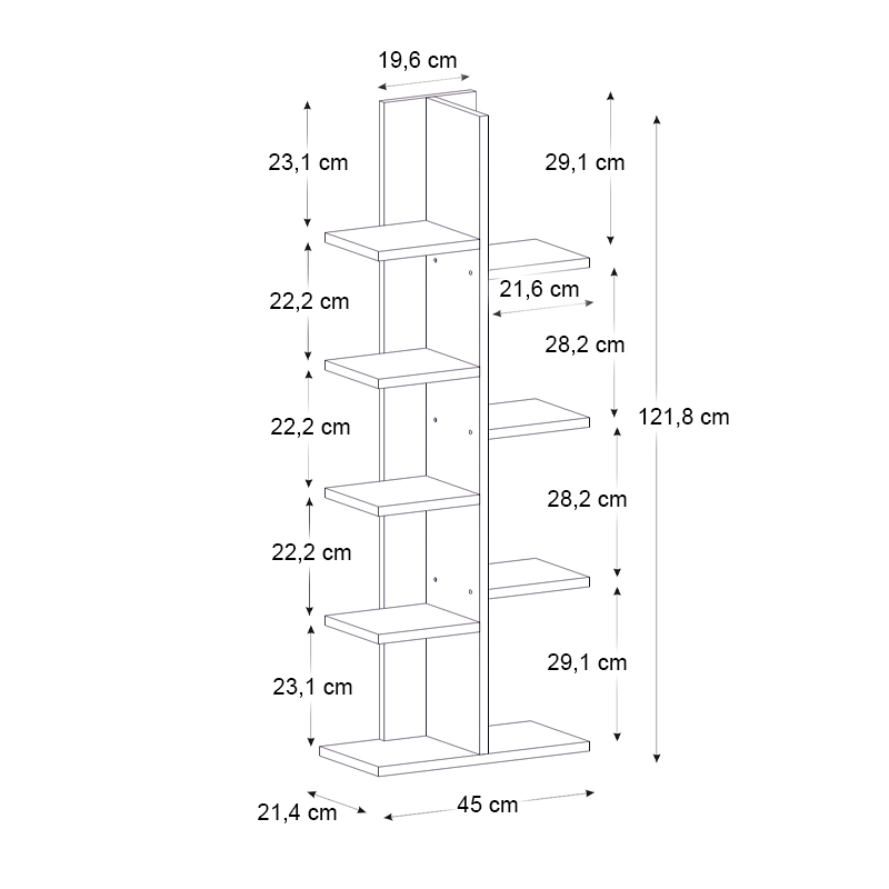Βιβλιοθήκη Tree Megapap χρώμα sapphire oak 45x21,4x121,8εκ.