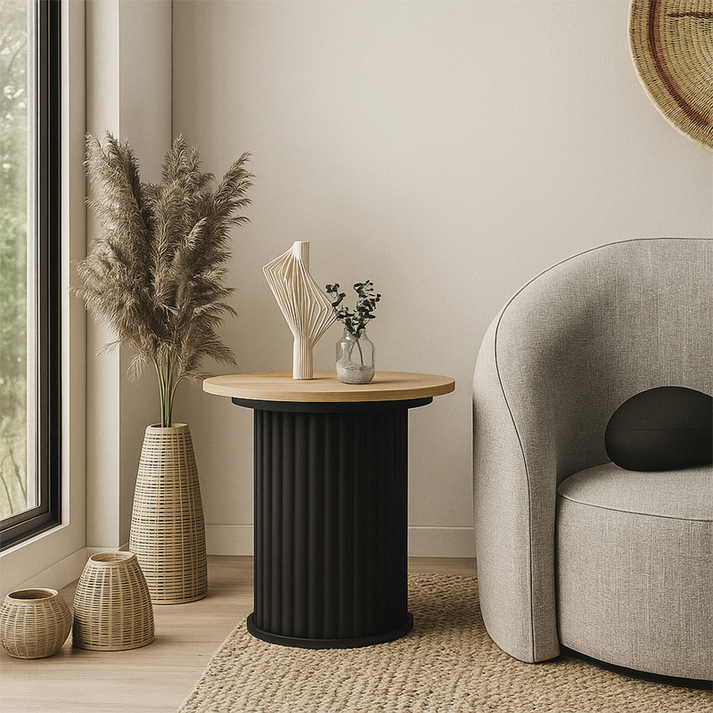 Τραπεζάκι βοηθητικό Bohema Megapap χρώμα μαύρο - sepet oak Ø50x53,2εκ.