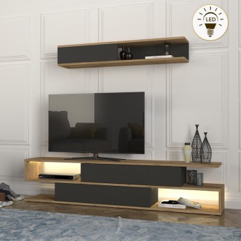 Σύνθεση τηλεόρασης Manet Megapap με LED χρώμα sepet oak - ανθρακί 180x29,5x39εκ.