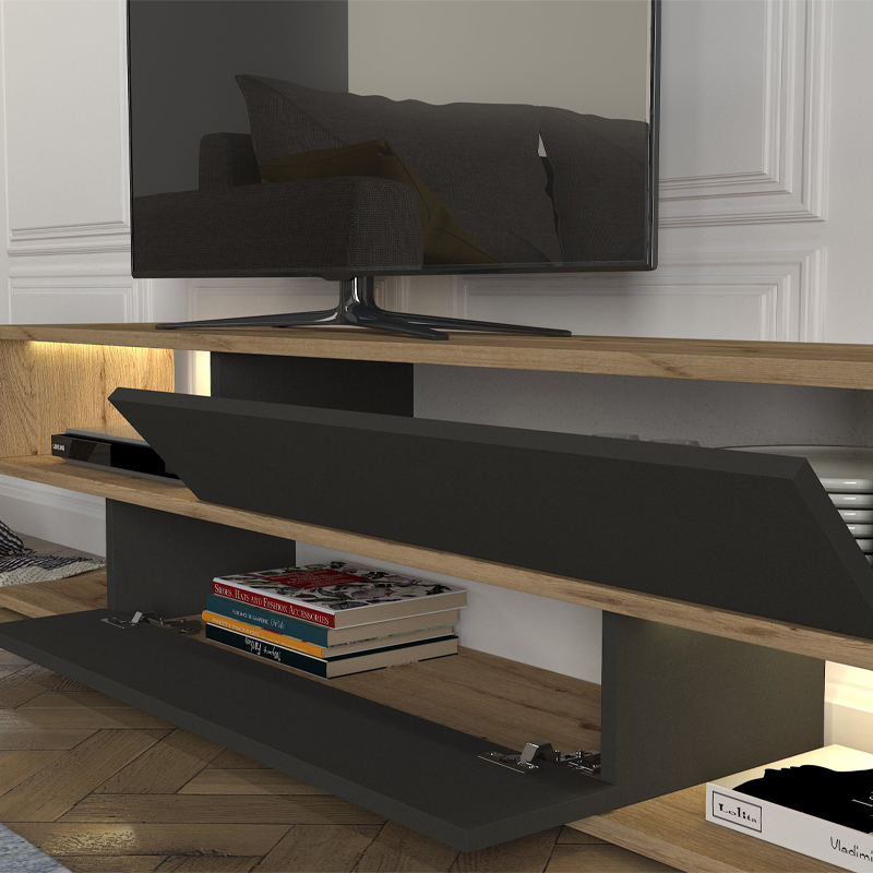 Σύνθεση τηλεόρασης Manet Megapap με LED χρώμα sepet oak - ανθρακί 180x29,5x39εκ.