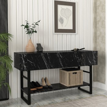 Κονσόλα Aron Megapap χρώμα μαύρο εφέ μαρμάρου 138,8x41x75,7εκ.