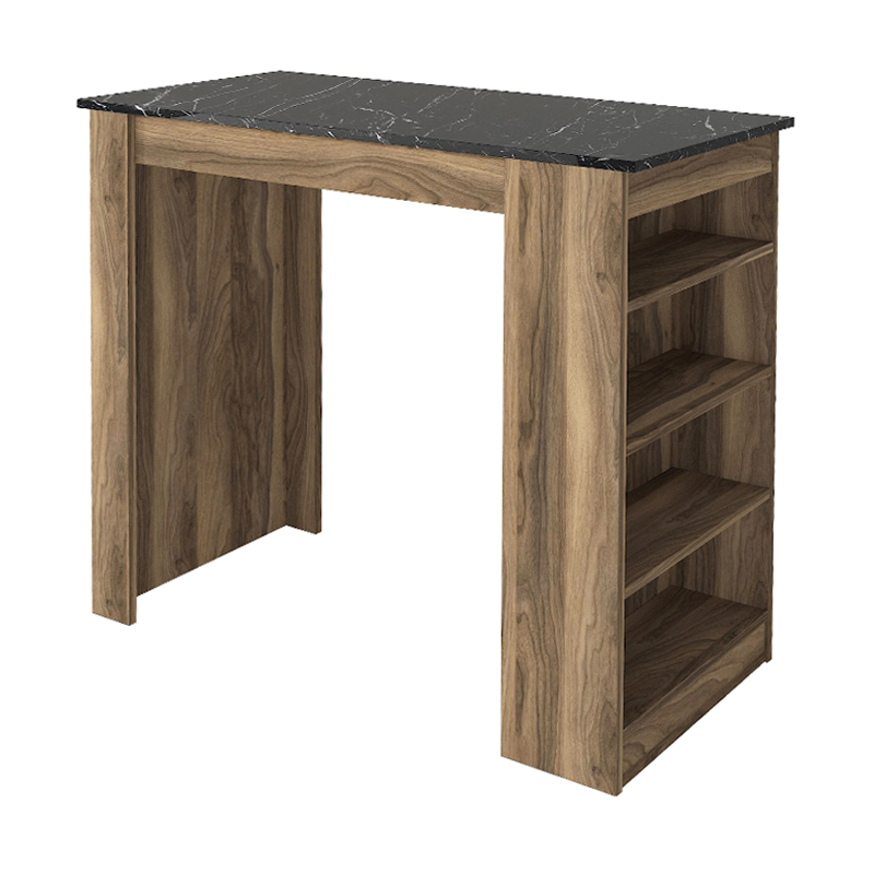 Τραπέζι μπαρ Monaco Megapap χρώμα καρυδί - μαύρο εφέ μαρμάρου 120x51,6x101,8εκ.