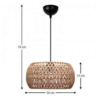 Φωτιστικό οροφής Miranda Megapap E27 από σχοινί μονόφωτο χρώμα φυσικό Ø30x70εκ.