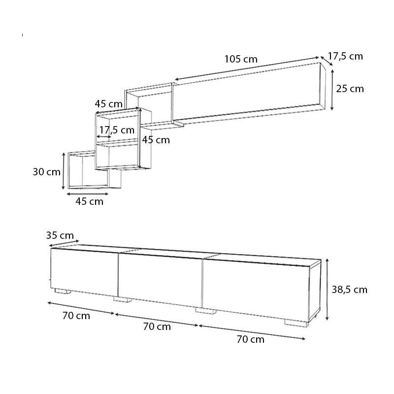 Σύνθεση τηλεόρασης Free Megapap χρώμα καρυδί 210x35x38εκ.