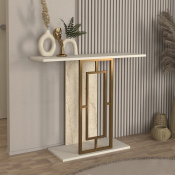 Κονσόλα Alderas Megapap χρώμα sandstone - travertine - χρυσό 90x29,6x76,8εκ.