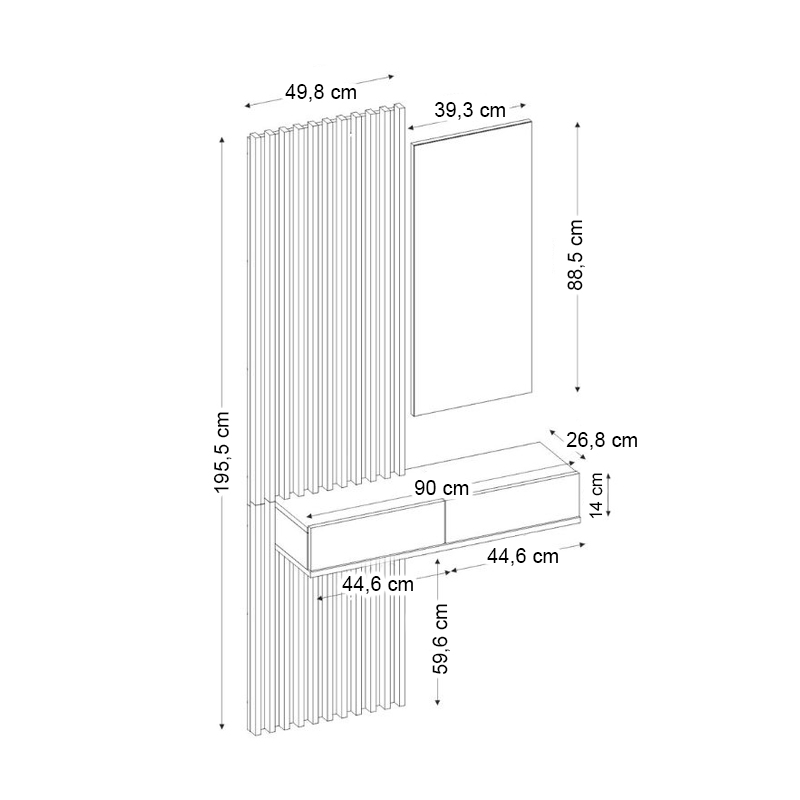 Έπιπλο εισόδου Elois Megapap χρώμα λευκό 96,6x26,8x195,5εκ.