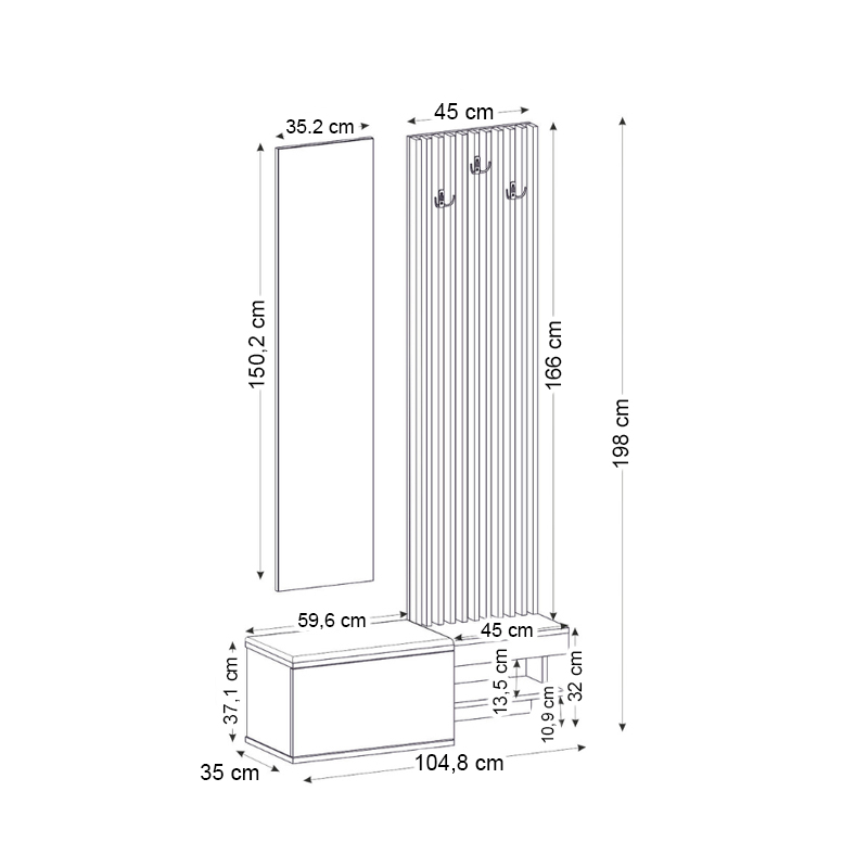 Έπιπλο εισόδου Dumont Megapap χρώμα ανθρακί - sepet oak 104,8x35x198εκ.