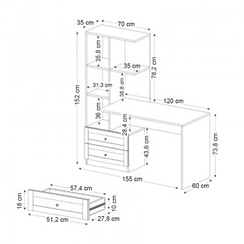 Γραφείο εργασίας Mantra Megapap χρώμα λευκό 150x60x152εκ.
