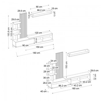 Σύνθεση τηλεόρασης Vermont Megapap χρώμα λευκό - sepet oak 180x40x193,8εκ.