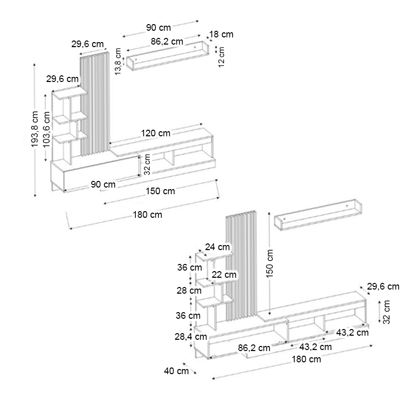 Σύνθεση τηλεόρασης Vermont Megapap χρώμα ανθρακί - sepet oak 180x40x193,8εκ.