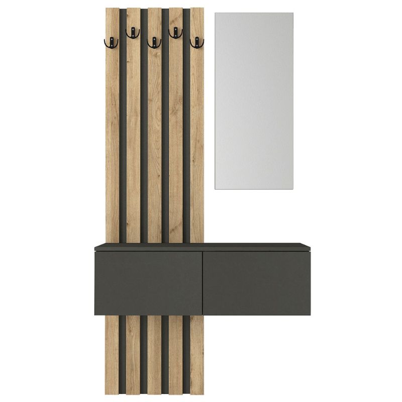 Έπιπλο εισόδου Kanso Megapap χρώμα ανθρακί - sepet oak 100x35x196,7εκ.