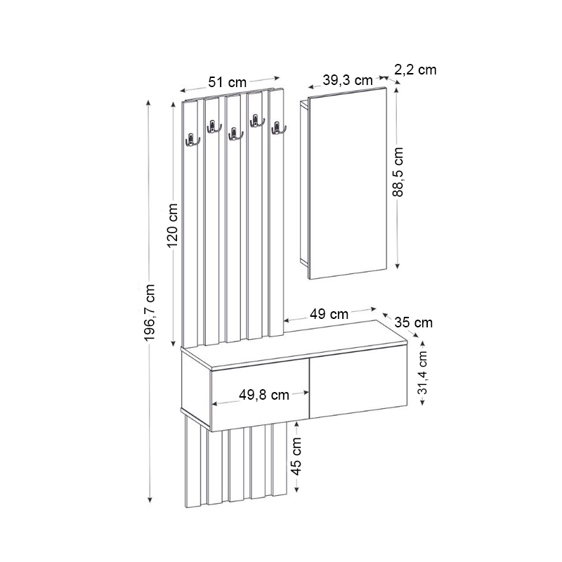 Έπιπλο εισόδου Kanso Megapap χρώμα ανθρακί - sepet oak 100x35x196,7εκ.