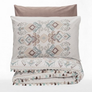 Σετ παπλωματοθήκη Asilo Cotton Box 4 τμχ Διπλή (200x220) χρώμα καφέ - λευκό