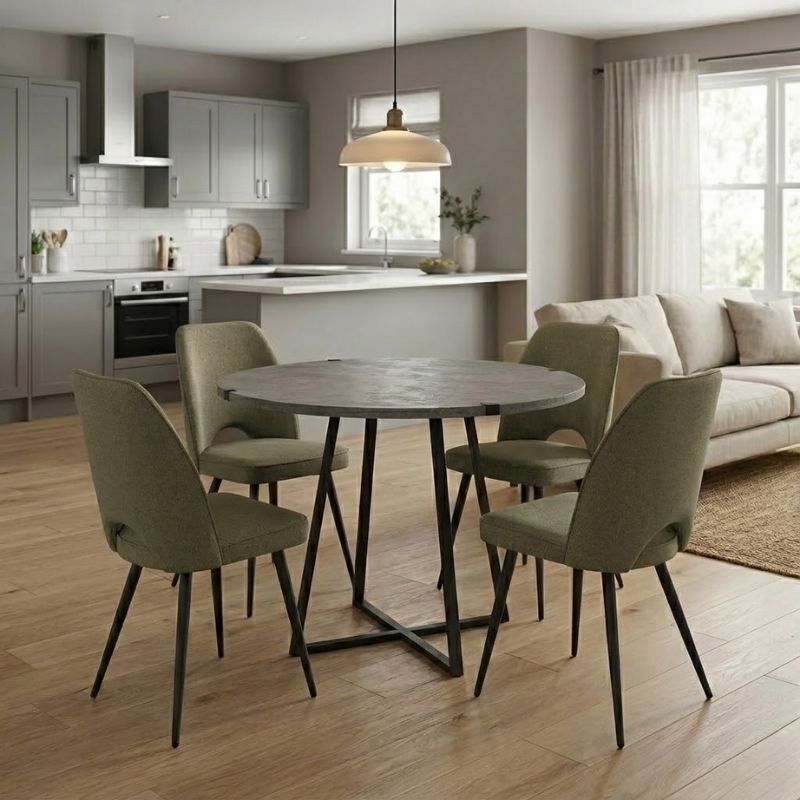 Σετ τραπεζαρία 5τμχ Rubes - Christy Megapap χρώμα γκρι σκυροδέματος - λαδί Ø100x78εκ.