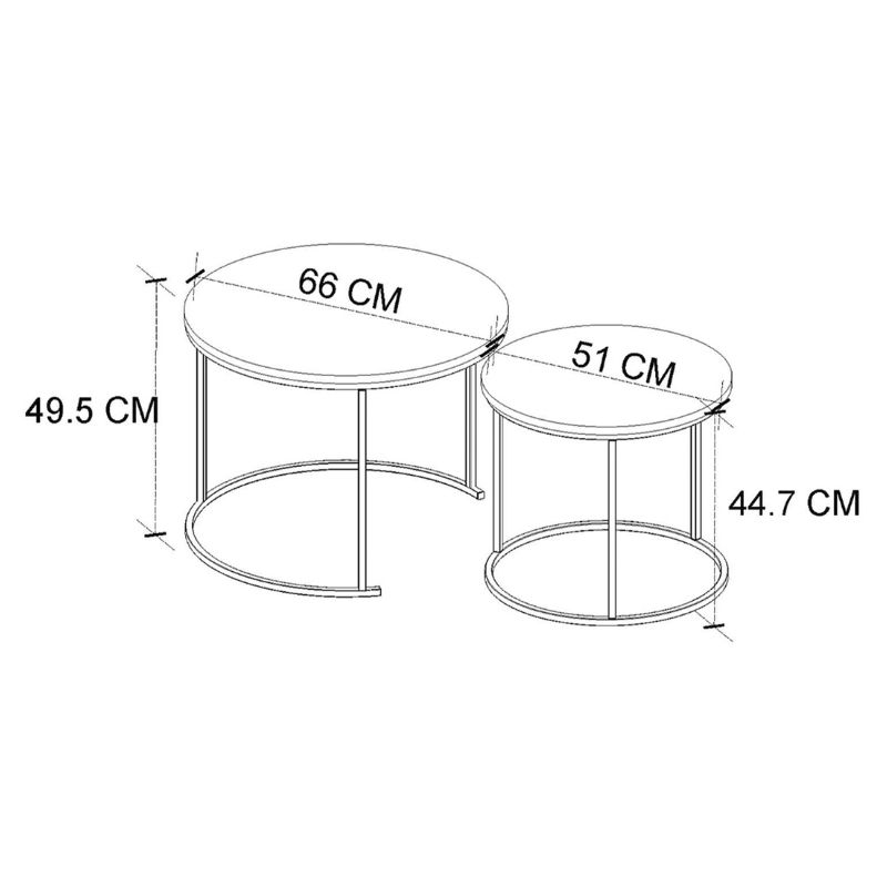 Τραπεζάκι σαλονιού σετ 2 τμχ Hilal Megapap χρώμα καπνιστή καρυδιά Ø66x49,5εκ.