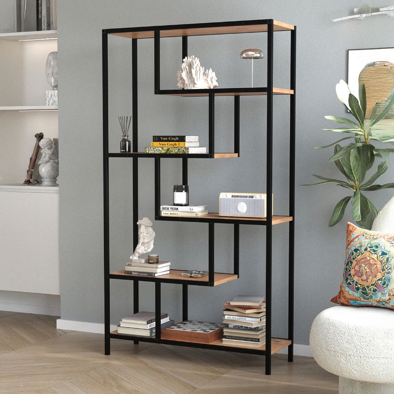 Βιβλιοθήκη Larissa Megapap χρώμα μαύρο - pine oak 90x30x159εκ.