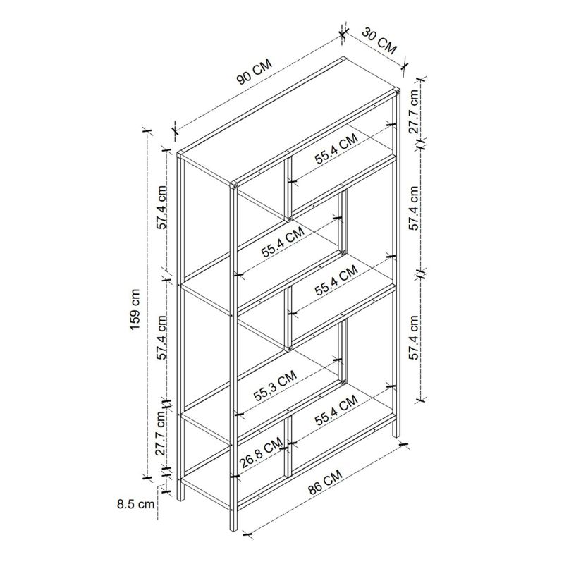 Βιβλιοθήκη Larissa Megapap χρώμα μαύρο - pine oak 90x30x159εκ.