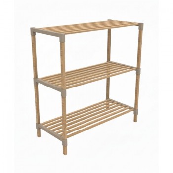 Ραφιέρα δαπέδου - Τραπεζάκι βοηθητικό ξύλινο - πλαστικό χρώμα φυσικό - μπεζ 65x30x78εκ.