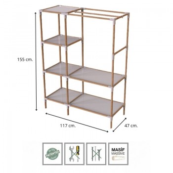 Ντουλάπα ρούχων ανοιχτή - Έπιπλο εισόδου ξύλινο - πλαστικό χρώμα φυσικό - μπεζ 117x47x155εκ.