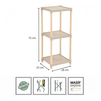 Ραφιέρα δαπέδου πλαστική - ξύλινη χρώμα φυσικό - μπεζ 28x25x72εκ.