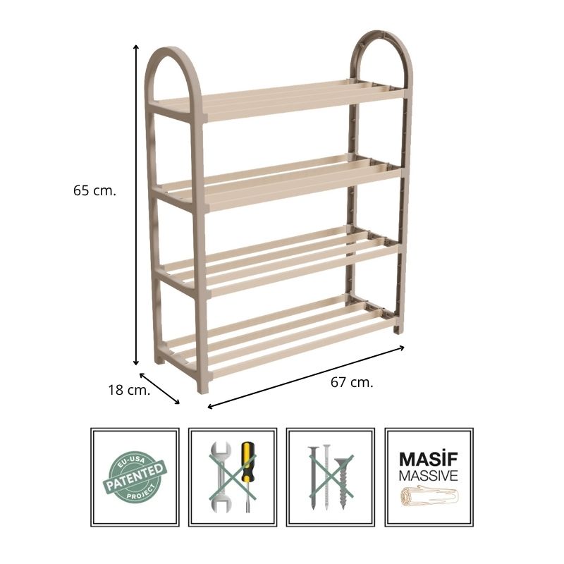Παπουτσοθήκη ξύλινη - πλαστική χρώμα φυσικό - μπεζ 67x18x65εκ.