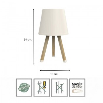 Φωτιστικό επιτραπέζιο ξύλινο - πλαστικό χρώμα μπεζ Ø18x34εκ.