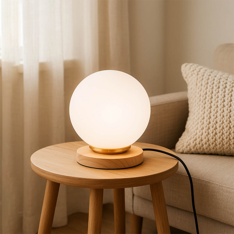 Φωτιστικό επιτραπέζιο Luma Megapap E27 ξύλινο -  γυάλινο χρώμα φυσικό - λευκό Ø12x18εκ.