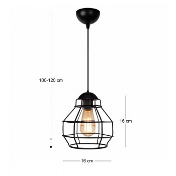 Φωτιστικό οροφής Rilo Megapap E27 μεταλλικό μονόφωτο χρώμα μαύρο Ø16x100εκ.