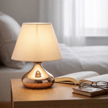 Φωτιστικό επιτραπέζιο Luvia Megapap E27 μεταλλικό - ύφασμα Pvc χρώμα χρυσό - κρεμ Ø22x25εκ.