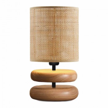 Φωτιστικό επιτραπέζιο Lucia Megapap E14 ξυλινο - pe rattan χρώμα φυσικό Ø15x35εκ.