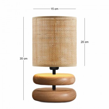 Φωτιστικό επιτραπέζιο Lucia Megapap E14 ξυλινο - pe rattan χρώμα φυσικό Ø15x35εκ.