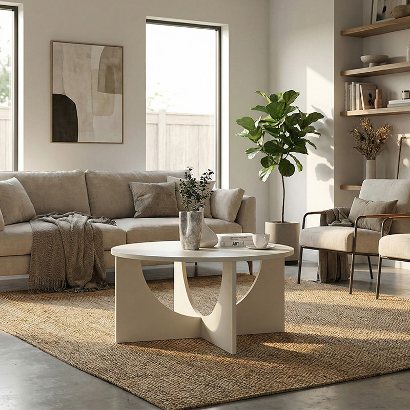 Τραπεζάκι σαλονιού Lemmar Megapap χρώμα sandstone Ø75x36,8εκ.