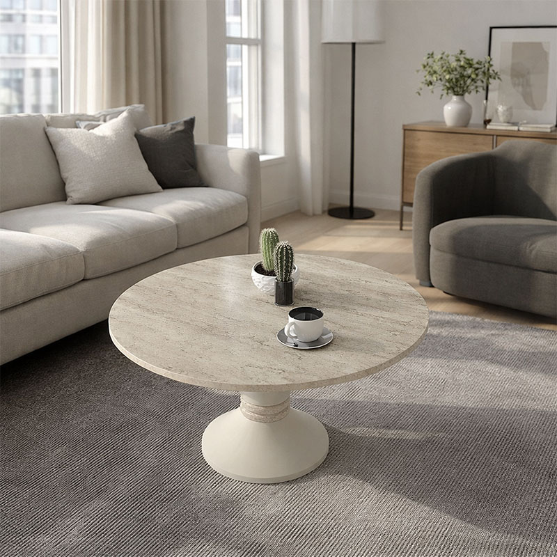 Τραπεζάκι σαλονιού Lepper Megapap χρώμα travertine - sandstone Ø75x39,8εκ.